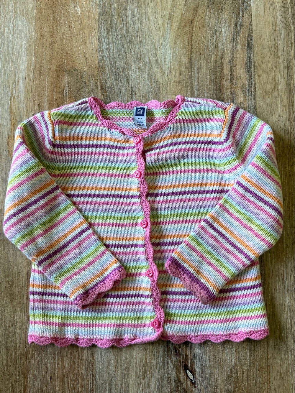 GAP Pink Stripe Scallop-Edge Knit Cardigan